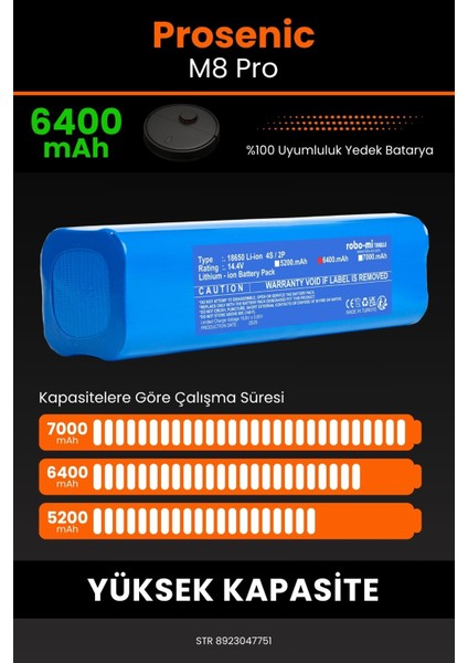 Proscenic M8 Pro 6400mAh Robot Süpürge Bataryası - Gerçek Kapasite, Maksimum Güvenlik fırsatları