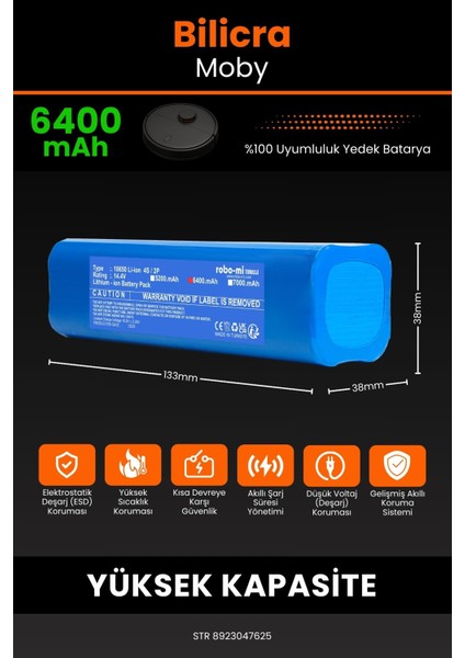 Bilicra Moby 6400mAh Robot Süpürge Bataryası - Gerçek Kapasite, Maksimum Güvenlik fiyatları