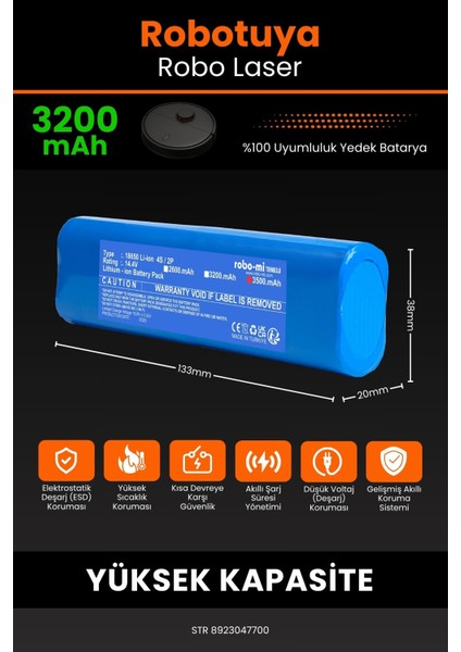 Robotuya RoboLaser 3200mAh Robot Süpürge Bataryası - Gerçek Kapasite, Maksimum Güvenlik fiyatları