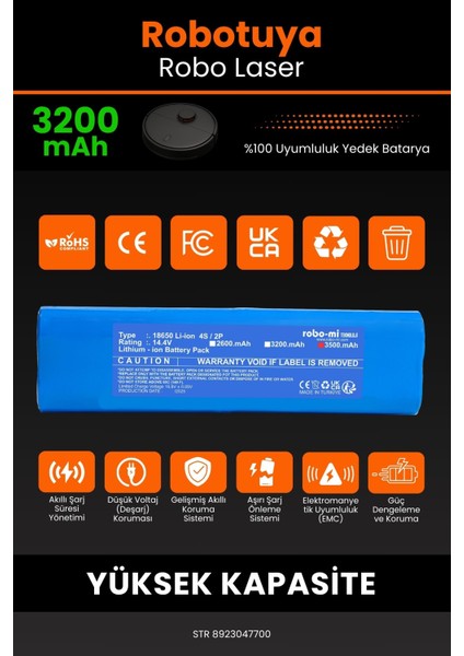 Robotuya RoboLaser 3200mAh Robot Süpürge Bataryası - Gerçek Kapasite, Maksimum Güvenlik modelleri