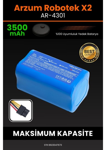 Arzum Robotek X2 AR4301 Uyumlu Batarya (Maksimum Kapasite) 3500.MAH