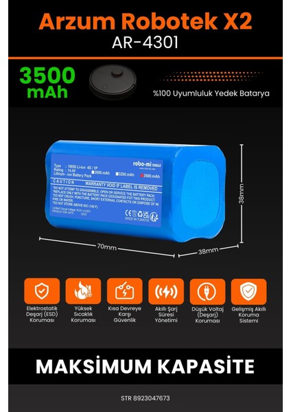 Arzum Robotek X2 AR4301 Uyumlu Batarya (Maksimum Kapasite) 3500.MAH