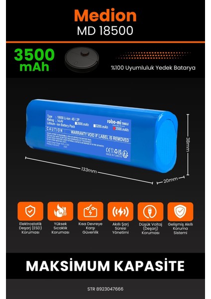 Medion MD 18500 3500mAh Robot Süpürge Bataryası - Gerçek Kapasite, Maksimum Güvenlik fiyatları
