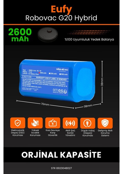 Eufy Robovac G20 2600mAh Robot Süpürge Bataryası - Gerçek Kapasite, Maksimum Güvenlik fiyatları