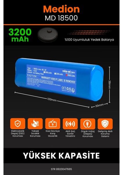 Medion MD 18500 3200mAh Robot Süpürge Bataryası - Gerçek Kapasite, Maksimum Güvenlik fiyatları