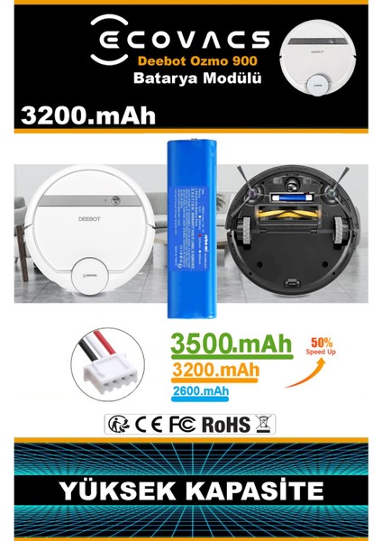 Ecovacs Deebot Ozmo 900 3200mAh Robot Süpürge Bataryası - Gerçek Kapasite, Maksimum Güvenlik modelleri