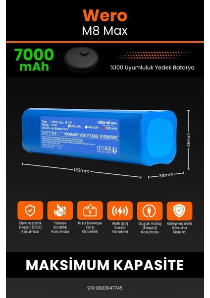 Wero M8 Max 7000mAh Robot Süpürge Bataryası - Gerçek Kapasite, Maksimum Güvenlik fiyatları