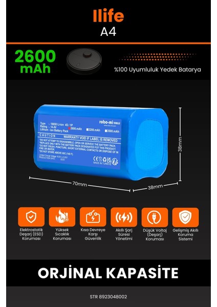 İlife A4 2600mAh Robot Süpürge Bataryası - Gerçek Kapasite, Maksimum Güvenlik fiyatları
