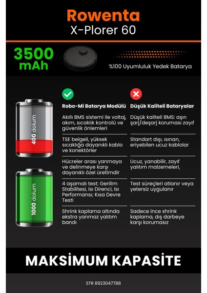 Rowenta X-Plorer 60 Serie Uyumlu 3500 Mah Robot Süpürge Bataryası