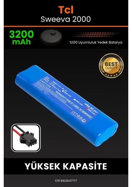 Tcl Sweeva 2000 3200mAh Robot Süpürge Bataryası - Gerçek Kapasite, Maksimum Güvenlik