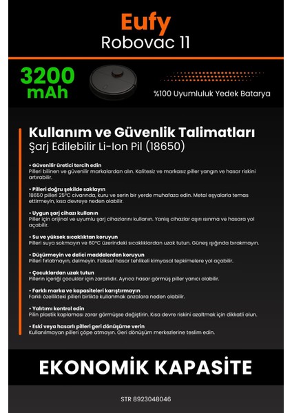 Eufy Robovac 11 3200mAh Robot Süpürge Bataryası - Gerçek Kapasite, Maksimum Güvenlik