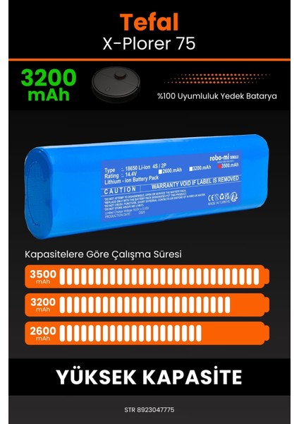 Tefal X-Plorer 75 3200mAh Robot Süpürge Bataryası - Gerçek Kapasite, Maksimum Güvenlik fırsatları