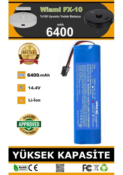 Wiami Fx-10 Uyumlu Akıllı Robot Süpürge Bataryası 6400MAH Li-Ion Pil