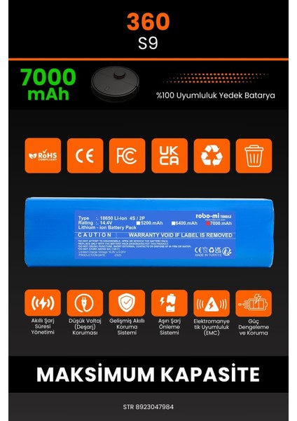 360 S9 7000mAh Robot Süpürge Bataryası - Gerçek Kapasite, Maksimum Güvenlik modelleri