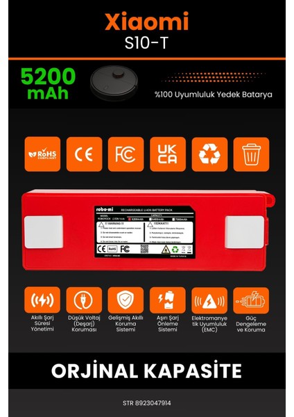 Xiaomi Mi Robot Vacuum S10T 5200mAh Robot Süpürge Bataryası - Gerçek Kapasite, Maksimum Güvenlik modelleri
