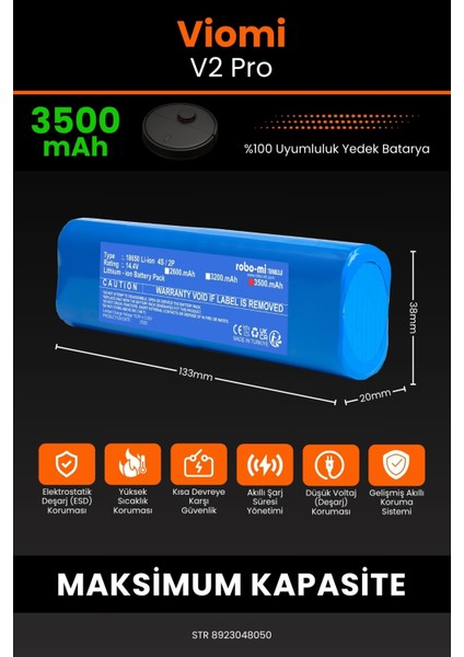 Viomi V2 Pro 3500mAh Robot Süpürge Bataryası - Gerçek Kapasite, Maksimum Güvenlik fiyatları