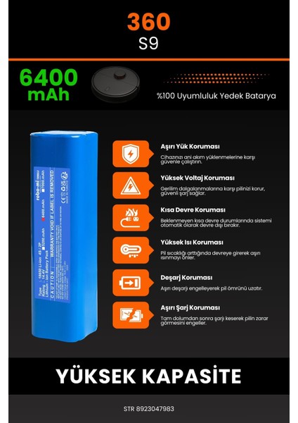 360 S9 6400mAh Robot Süpürge Bataryası - Gerçek Kapasite, Maksimum Güvenlik indirimleri
