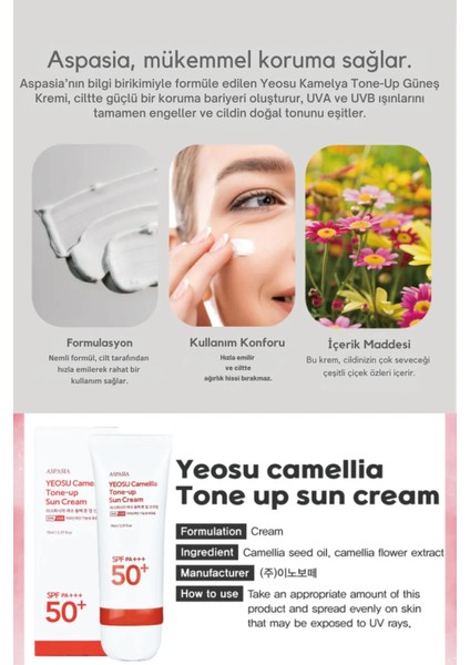 Aspasıa Kamelya Yağı İçeren Tone Up Etkili Fotoyaşlanma Karşıtı Güneş Kremi 70 ml fırsatları