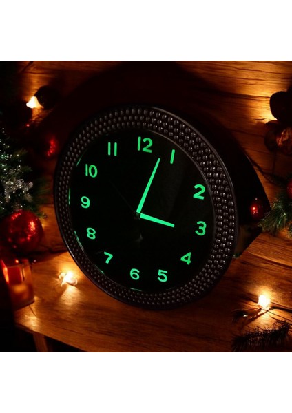 Fosforlu 3D Kabartma Rakam Gümüş Krom Renkli Duvar Saati Çap 33 cm