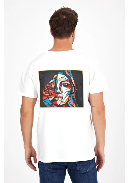 Erkek Yapay Zeka Tasarım Sırt Aplike Özel Baskılı %100 Pamuklu Penye Regular Fit T-Shirt (Pikasso2)