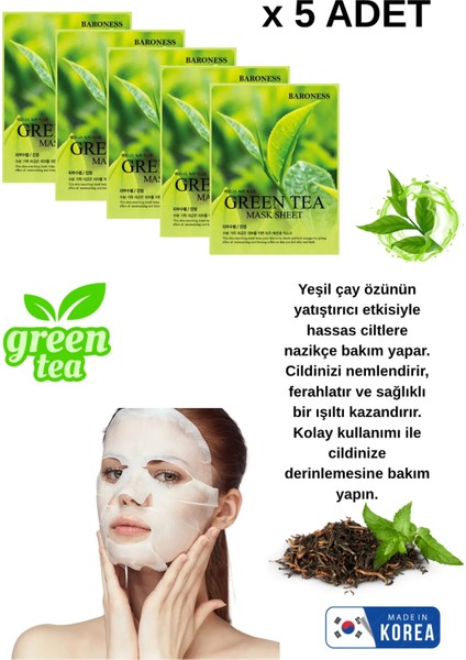 Yeşil Çay Özlü Hassasiyet Karşıtı Yüz Maskesi 5 Adet