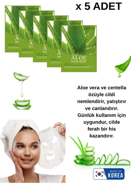 Aloe Vera Özlü Nemlendirici Yüz Maskesi 5 Adet