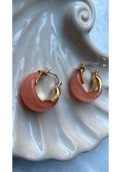 Küpe Kemik Nude Pembe Renk Şık Halka Küpe 14 K Renk Yaz Şıklığı Trend Küpe