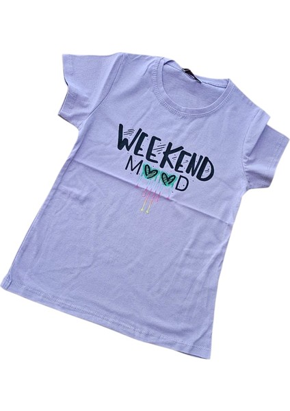 Ön-Arka Baskılı Kız Çocuk T-Shirt Lila