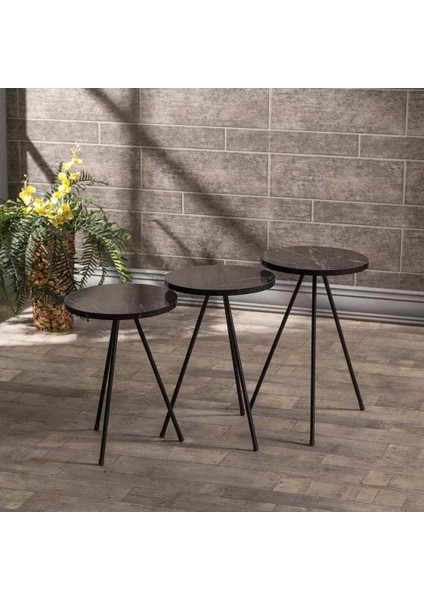 Zigon Sehpa 3 Lü Metal Ayak Siyah Mermer Desen 1018 fiyatları