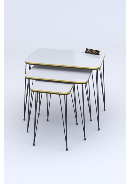 Zigon Sehpa Kr Çift Beyaz Tel Siyah Ayak