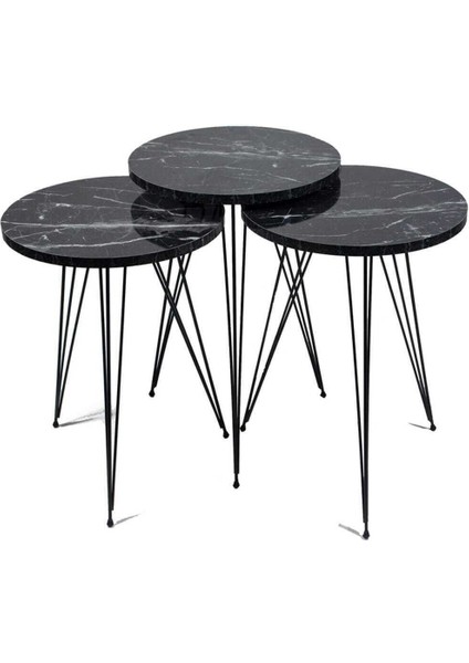 Zigon Sehpa Tel Ayak Siyah Mermer Desen