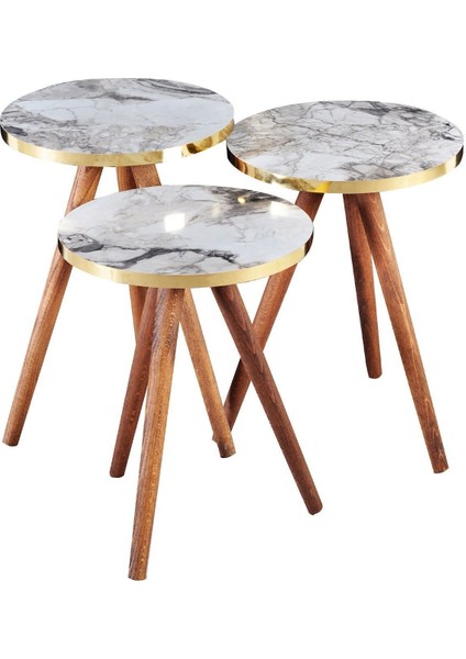 Zigon Sehpa 3'lü Gümüş Metal Ayak Gümüş Efes