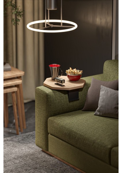 Yan Sehpa Ayarlanabilir Tepsi Dekoratif Modern Tepsi Sekizgen Ceviz fiyatları