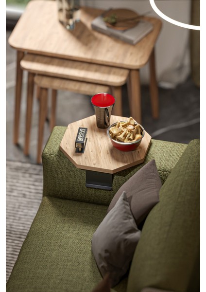 Yan Sehpa Ayarlanabilir Tepsi Dekoratif Modern Tepsi Sekizgen Ceviz modelleri