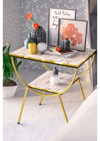 Yan Sehpa Komodin Metal Ayak Çift Gold Efes