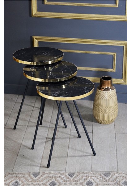 Zigon Sehpa 3 Lü Siyah Metal Ayak Bendir Altın fiyatları