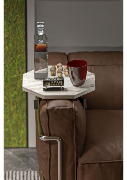 Yan Sehpa Ayarlanabilir Tepsi Dekoratif Modern Tepsi Sekizgen Efes