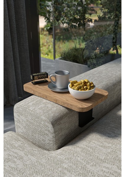 Yan Sehpa Ayarlanabilir Tepsi Dikdörtgen Dekoratif Modern Yatay Dikey Koltuk Sehpası Ceviz