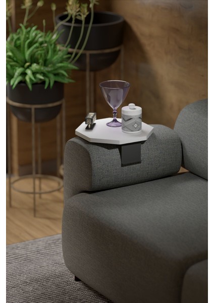 Yan Sehpa Ayarlanabilir Tepsi Dekoratif Modern Tepsi Sekizgen Beyaz fiyatları