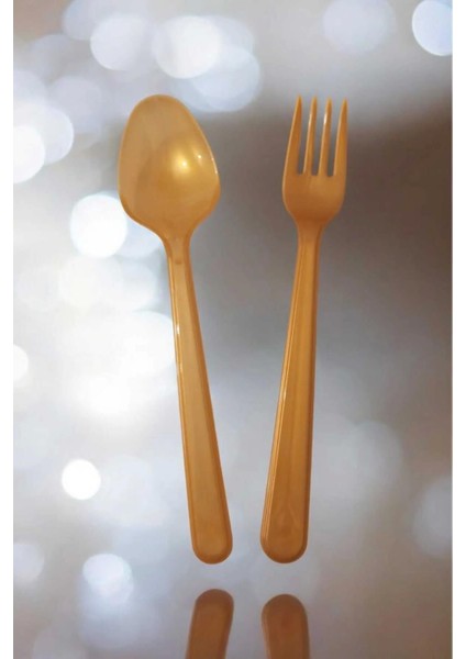 Plastik Lüx Altın Renk Kaşık - Parti Davet Piknik Çorba Yemek Kaşığı - 18 Cm. - 25'li Paket modelleri