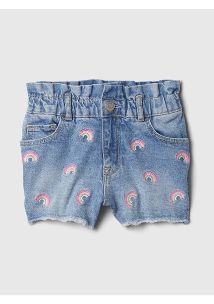 Kız Bebek Mavi Mom Ruffle Denim Şort