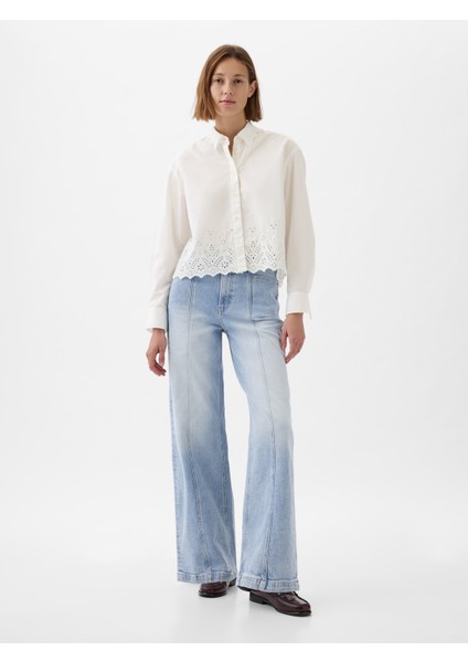 Kadın Açık Mavi High Rise Stride Wide-Leg Jean Pantolon