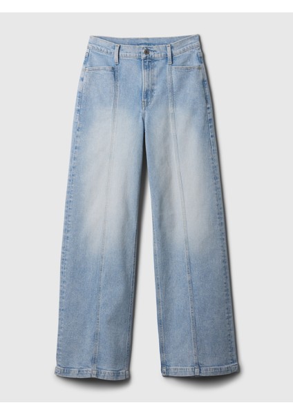 Kadın Açık Mavi High Rise Stride Wide-Leg Jean Pantolon modelleri