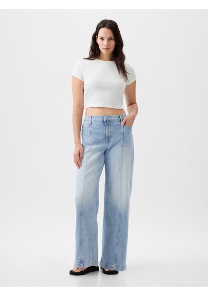 Kadın Açık Mavi High Rise Stride Wide-Leg Jean Pantolon indirimleri