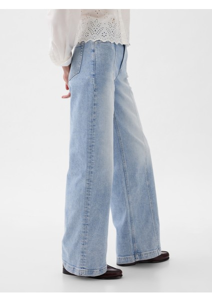 Kadın Açık Mavi High Rise Stride Wide-Leg Jean Pantolon