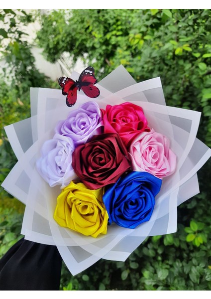 7 Li Solmayan Gül Buketi Karışık Renk Dışı Beyaz