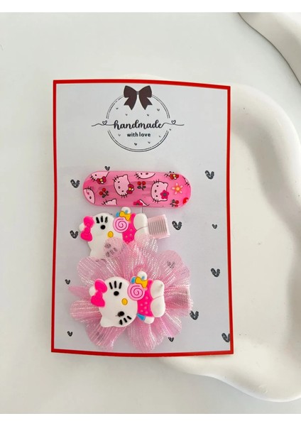 Kız Çocuk 4 Lü Pensli Kitty Pembe Toka Seti