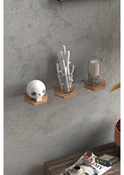 Duvar Rafı Dekoratif 3 Adet Çiçeklik Altıgen Ceviz fiyatları