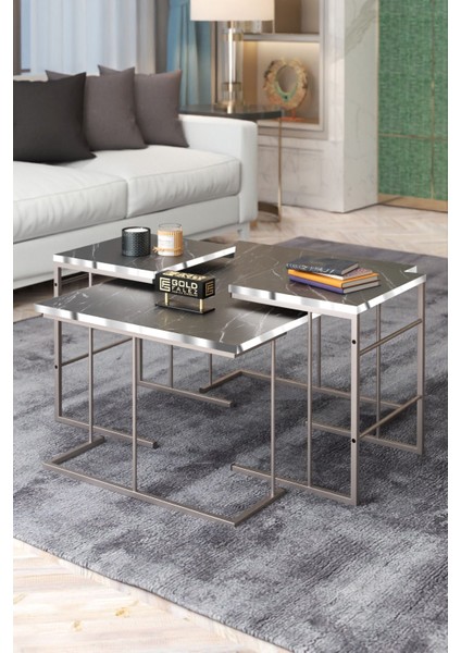 Orta Sehpa ve Zigon Sehpa Solo Set Gümüş Bendir