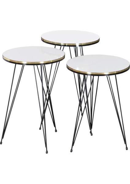 Zigon Sehpa ve Orta Sehpa Elips Set Siyah Tel Ayak Çift Altın Beyaz indirimleri